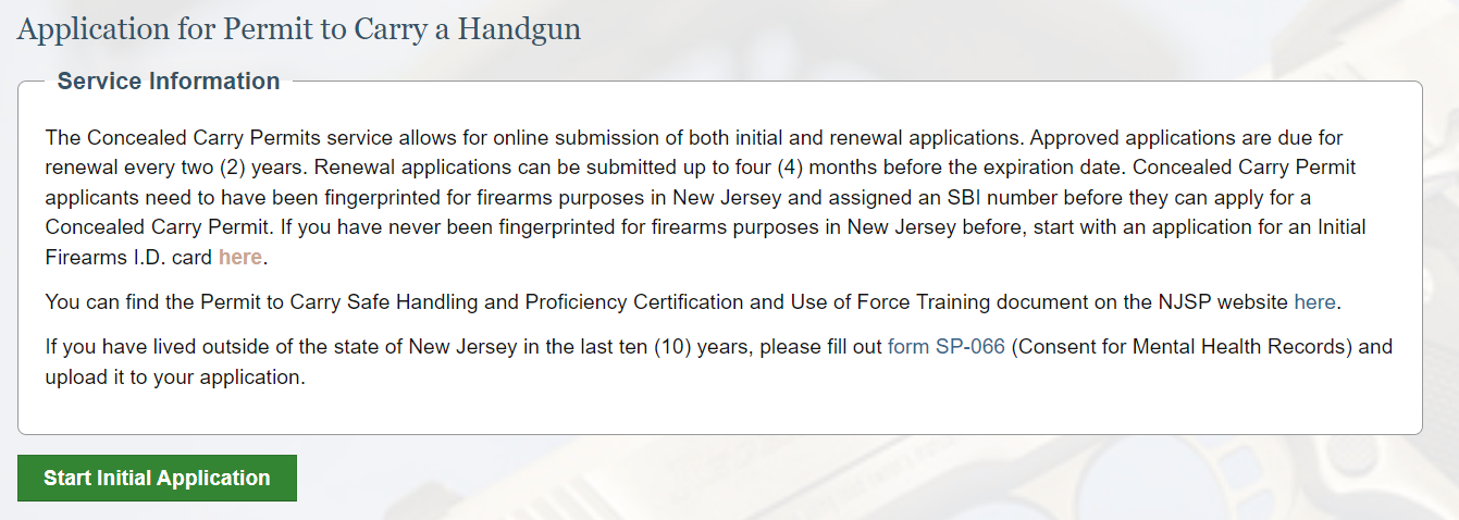 application for permit to carry a handgun